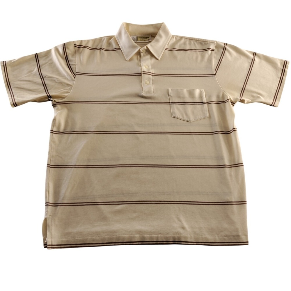 Robert Bruce Cream w Brown Stripes Collared Polo Style Shirt Size XL - Stains